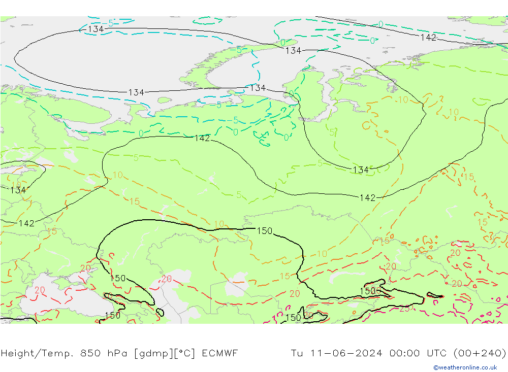 Géop./Temp. 850 hPa ECMWF mar 11.06.2024 00 UTC