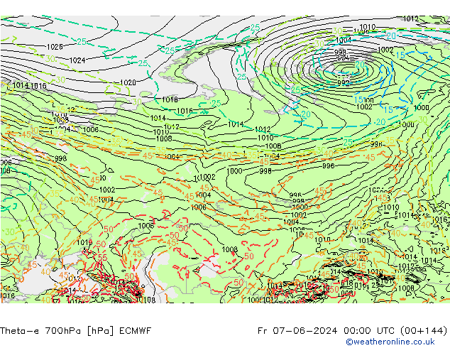 Theta-e 700hPa ECMWF Fr 07.06.2024 00 UTC