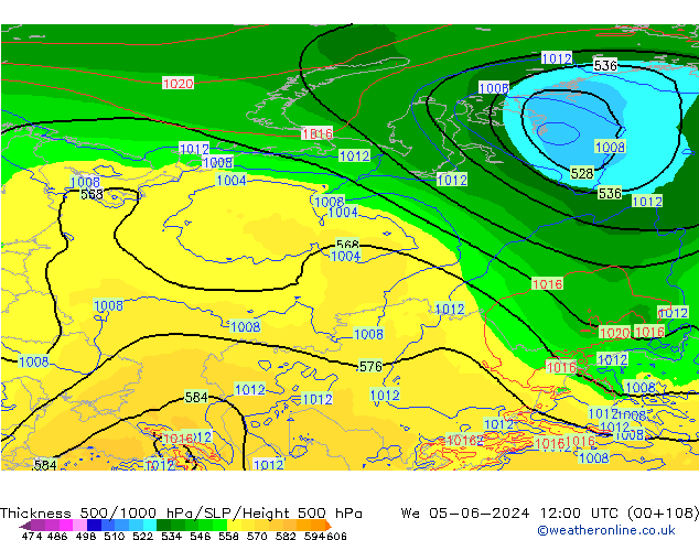 Dikte 500-1000hPa ECMWF wo 05.06.2024 12 UTC