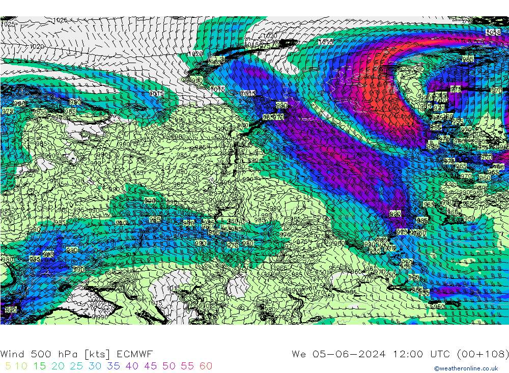 Wind 500 hPa ECMWF wo 05.06.2024 12 UTC