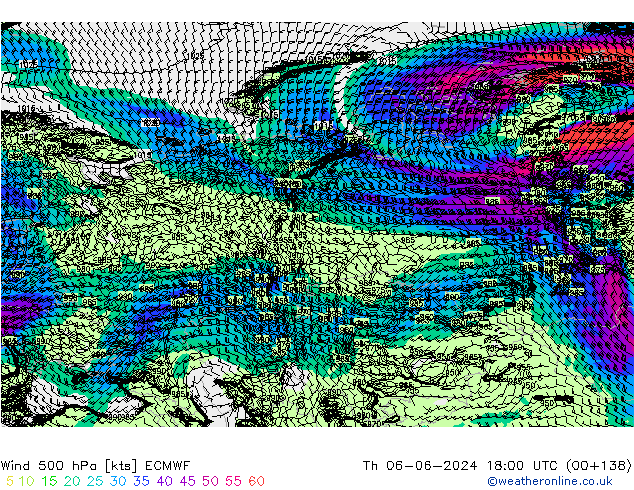 Rüzgar 500 hPa ECMWF Per 06.06.2024 18 UTC