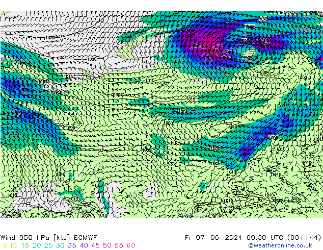 Wind 950 hPa ECMWF Fr 07.06.2024 00 UTC