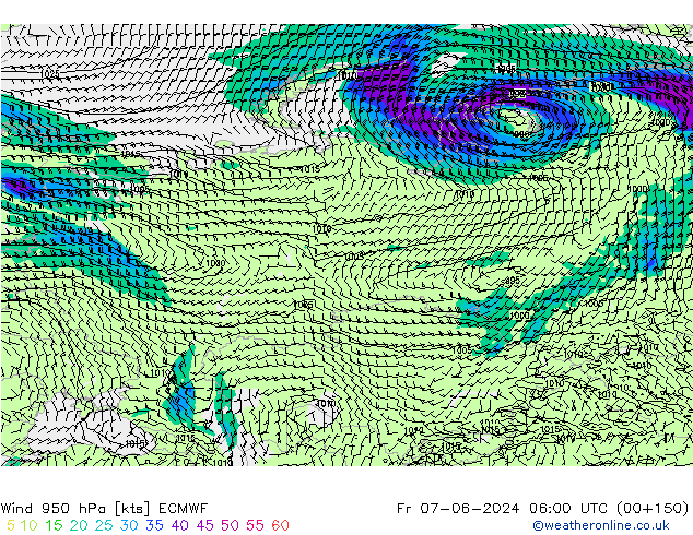 ветер 950 гПа ECMWF пт 07.06.2024 06 UTC