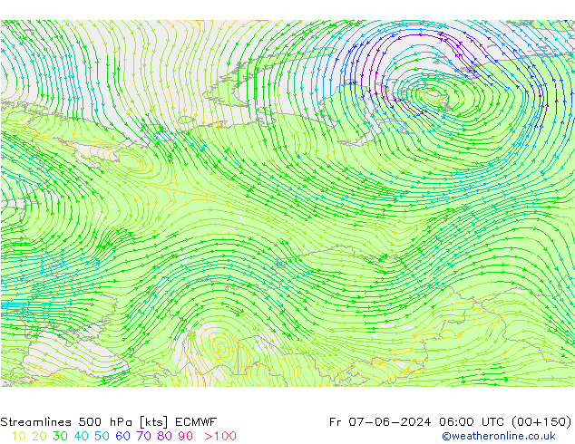Linea di flusso 500 hPa ECMWF ven 07.06.2024 06 UTC