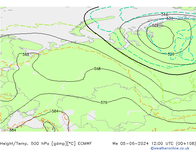 Z500/Rain (+SLP)/Z850 ECMWF mer 05.06.2024 12 UTC