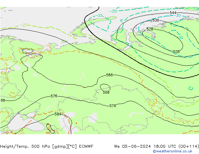 Hoogte/Temp. 500 hPa ECMWF wo 05.06.2024 18 UTC