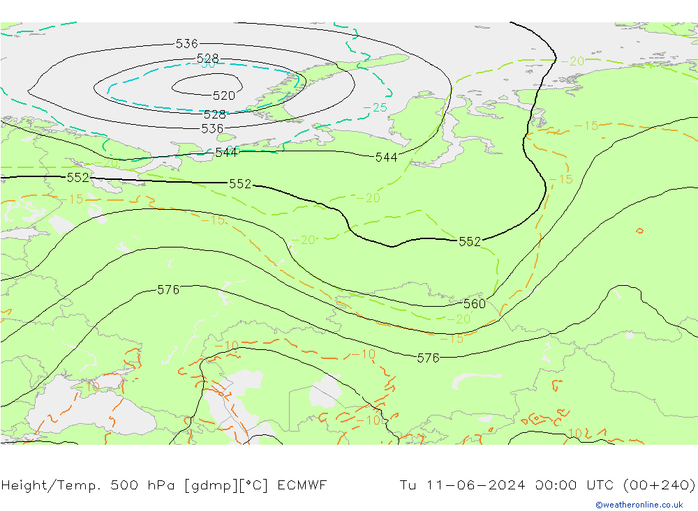 Géop./Temp. 500 hPa ECMWF mar 11.06.2024 00 UTC