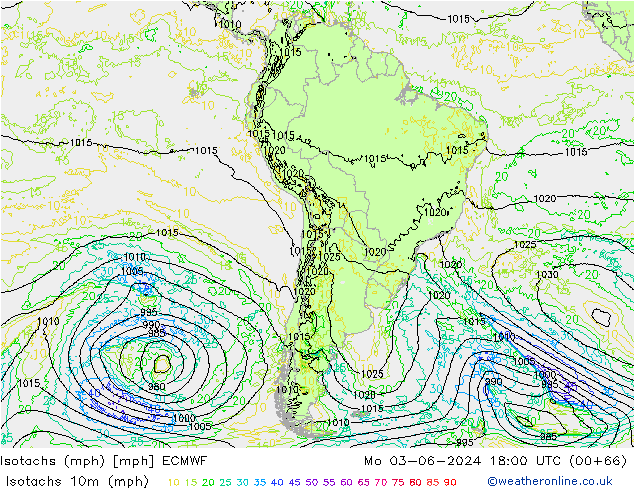 Isotaca (mph) ECMWF lun 03.06.2024 18 UTC