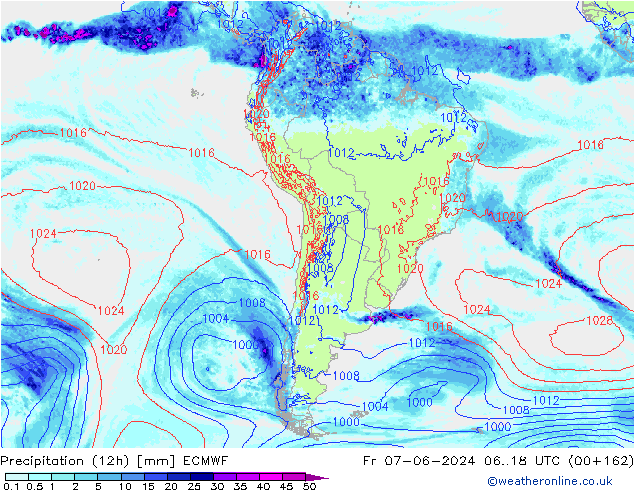 Precipitation (12h) ECMWF Fr 07.06.2024 18 UTC