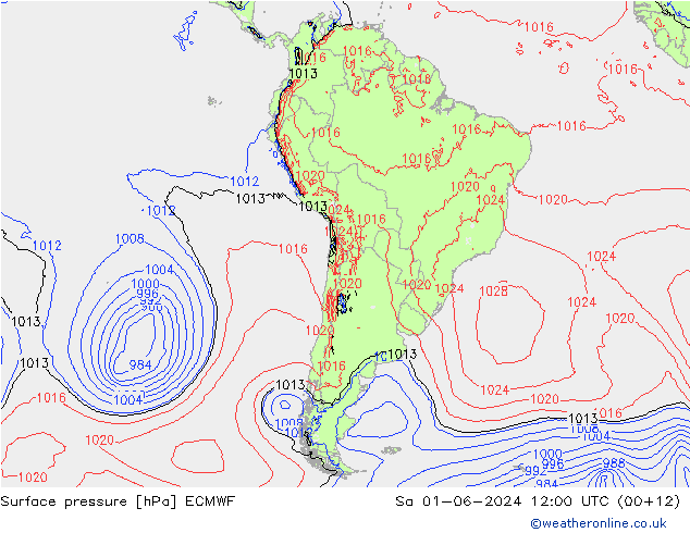 Surface pressure ECMWF Sa 01.06.2024 12 UTC