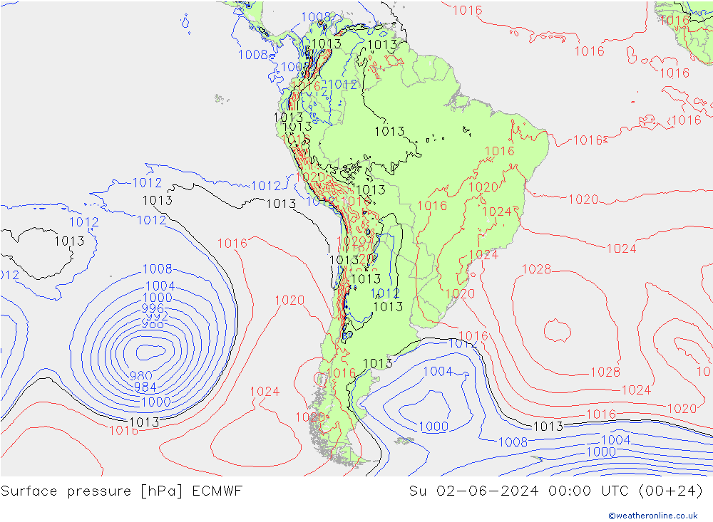 pressão do solo ECMWF Dom 02.06.2024 00 UTC