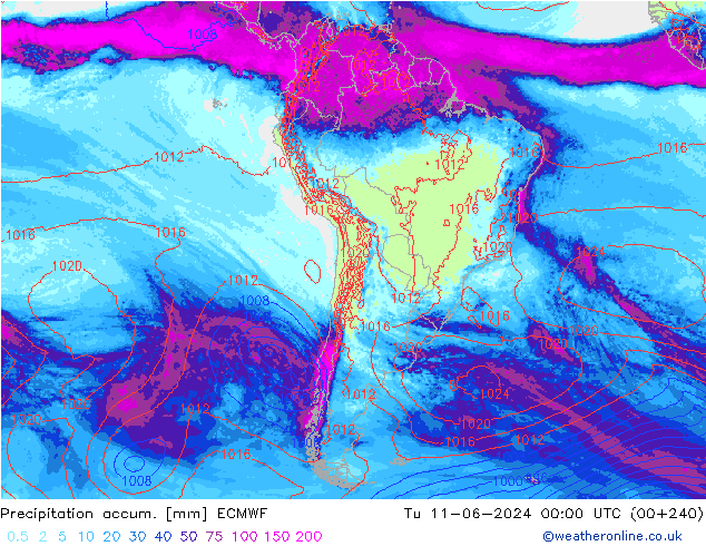 Precipitation accum. ECMWF Tu 11.06.2024 00 UTC