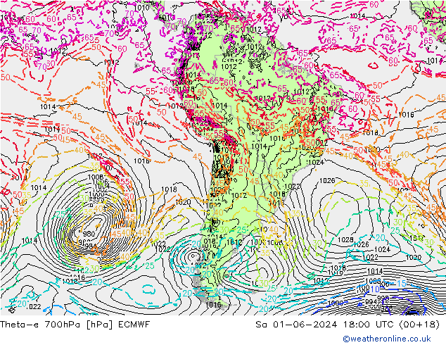 Theta-e 700hPa ECMWF Cts 01.06.2024 18 UTC