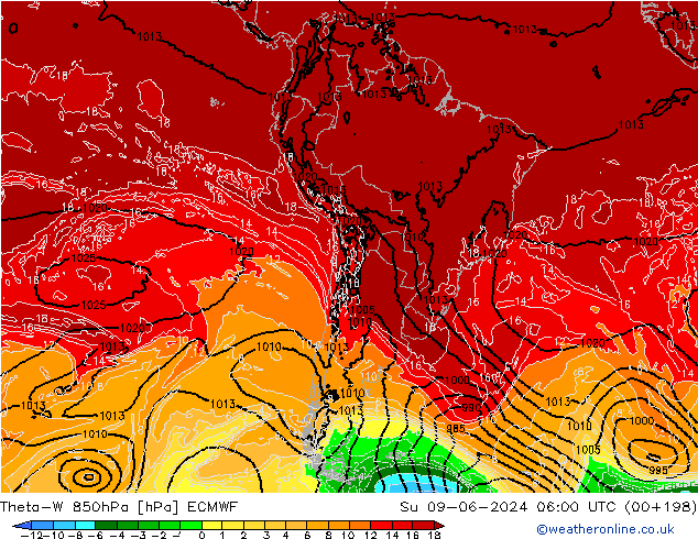 Theta-W 850hPa ECMWF Ne 09.06.2024 06 UTC