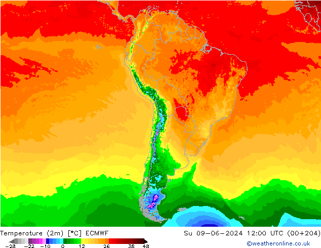 température (2m) ECMWF dim 09.06.2024 12 UTC