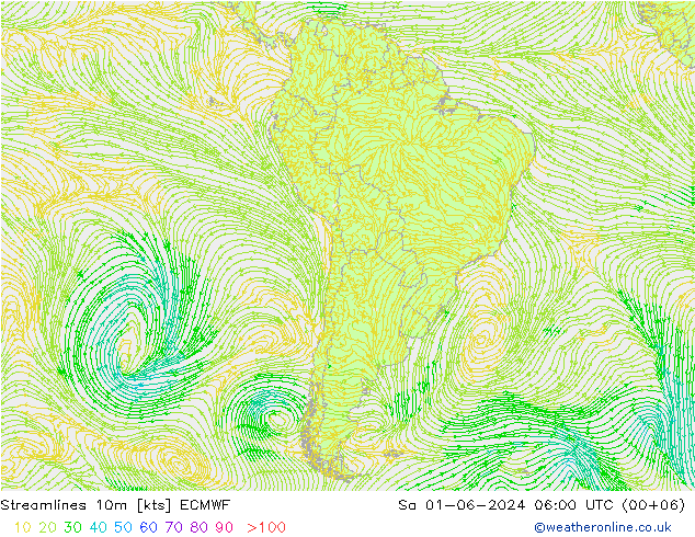 Linia prądu 10m ECMWF so. 01.06.2024 06 UTC