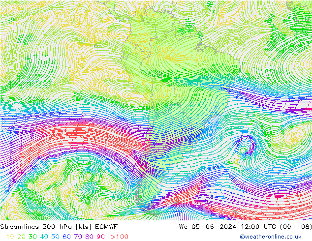 Linia prądu 300 hPa ECMWF śro. 05.06.2024 12 UTC