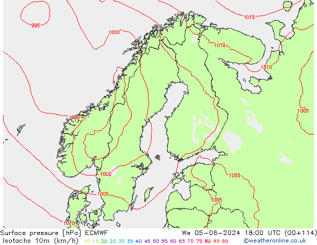 Isotachs (kph) ECMWF We 05.06.2024 18 UTC