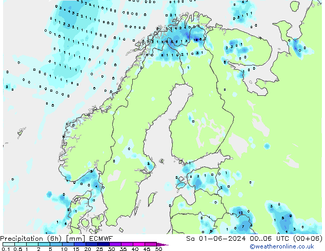 Prec 6h/Wind 10m/950 ECMWF Sa 01.06.2024 06 UTC