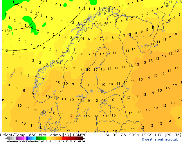 Z500/Regen(+SLP)/Z850 ECMWF zo 02.06.2024 12 UTC