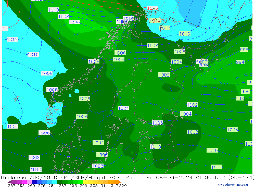 Thck 700-1000 hPa ECMWF so. 08.06.2024 06 UTC