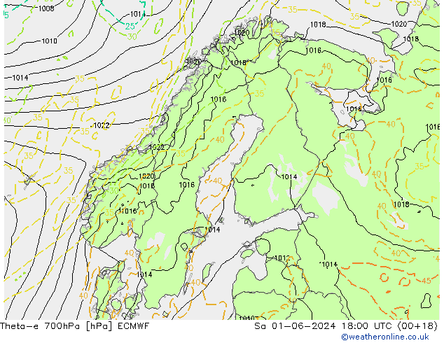 Theta-e 700hPa ECMWF za 01.06.2024 18 UTC