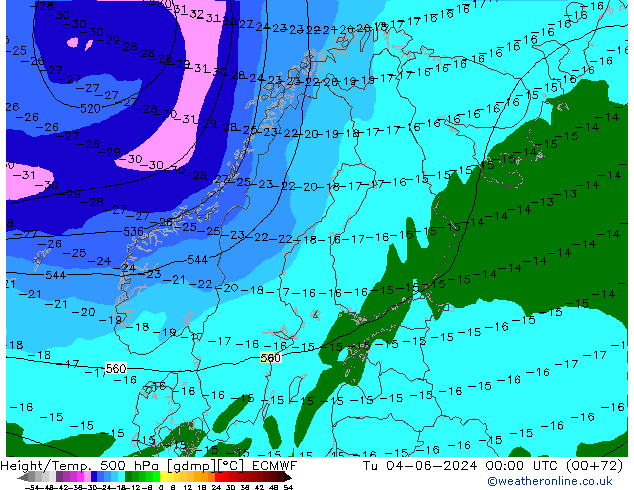 Yükseklik/Sıc. 500 hPa ECMWF Sa 04.06.2024 00 UTC