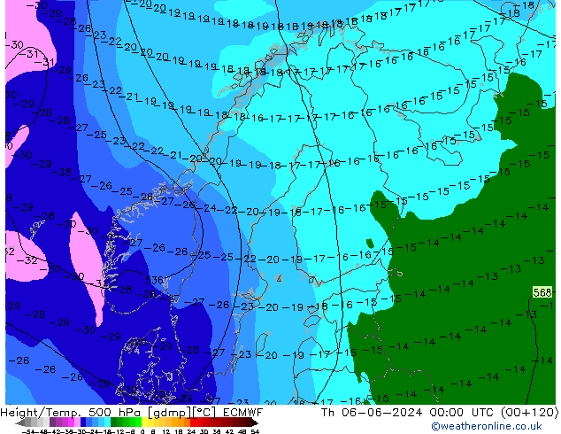 Height/Temp. 500 гПа ECMWF чт 06.06.2024 00 UTC