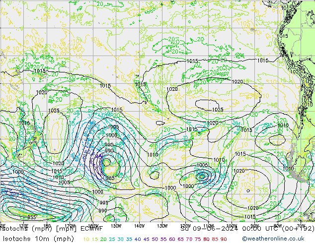 Isotachs (mph) ECMWF Su 09.06.2024 00 UTC