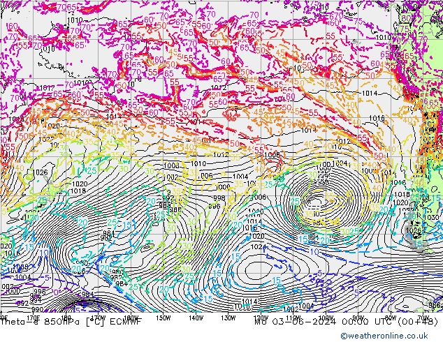 Theta-e 850hPa ECMWF Mo 03.06.2024 00 UTC