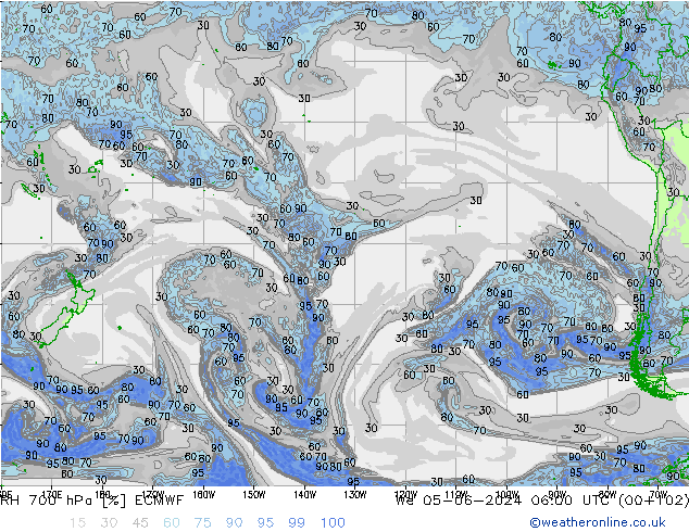 RH 700 hPa ECMWF Qua 05.06.2024 06 UTC