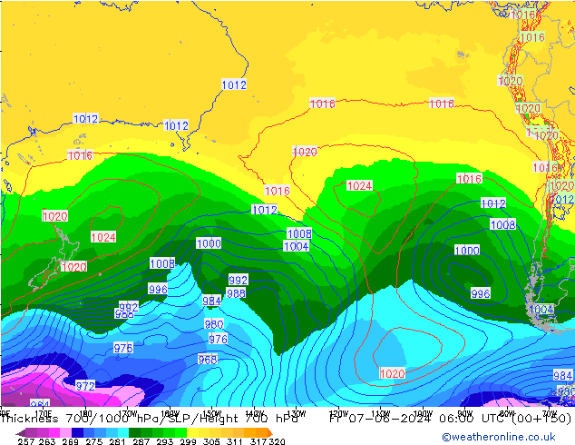 700-1000 hPa Kalınlığı ECMWF Cu 07.06.2024 06 UTC