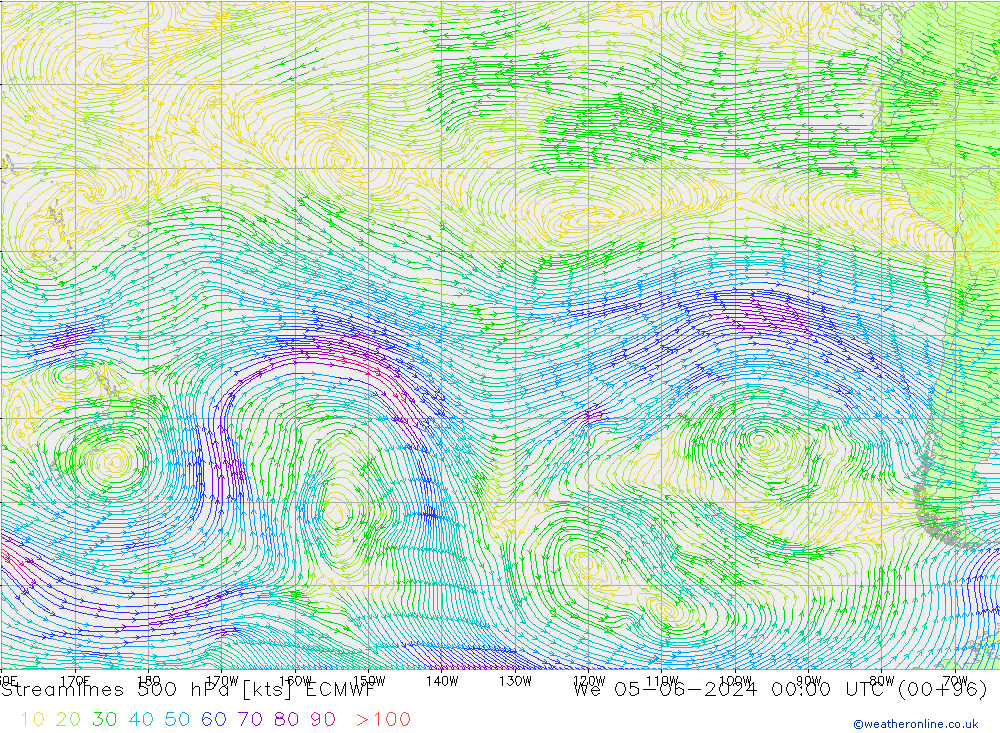 Linea di flusso 500 hPa ECMWF mer 05.06.2024 00 UTC
