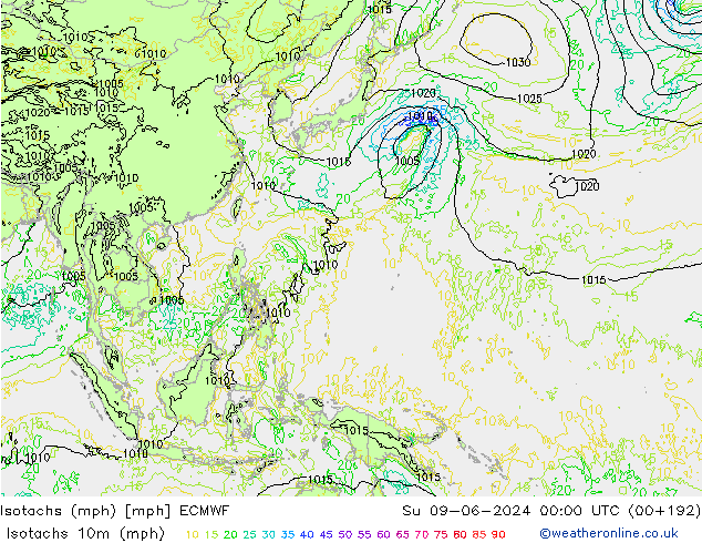 Isotaca (mph) ECMWF dom 09.06.2024 00 UTC