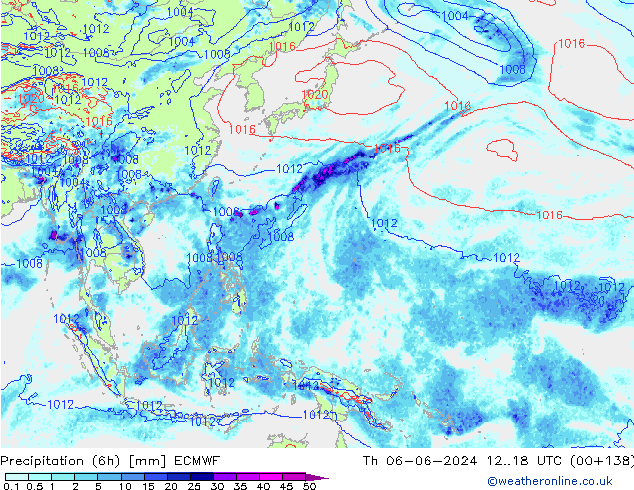 Precipitation (6h) ECMWF Th 06.06.2024 18 UTC