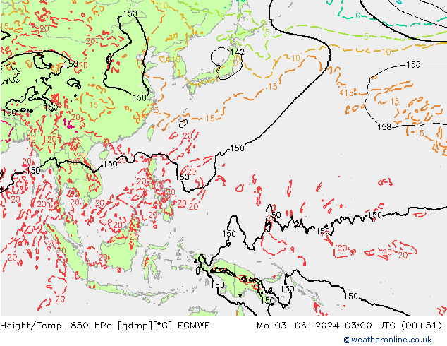 Height/Temp. 850 hPa ECMWF Mo 03.06.2024 03 UTC