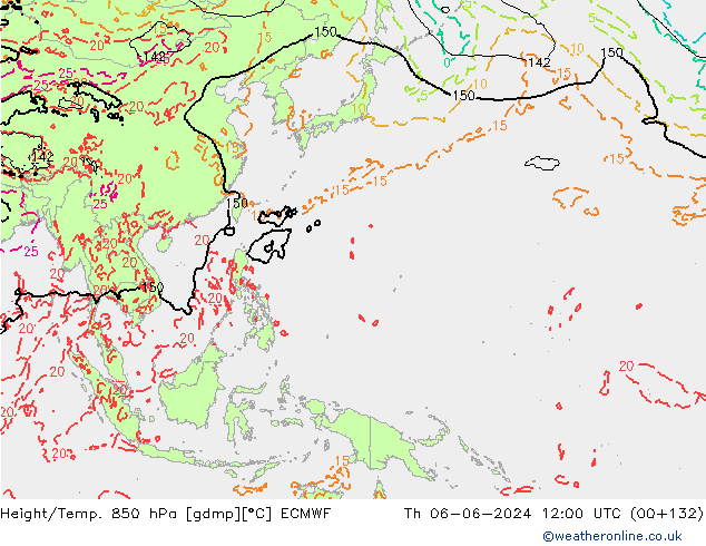 Hoogte/Temp. 850 hPa ECMWF do 06.06.2024 12 UTC