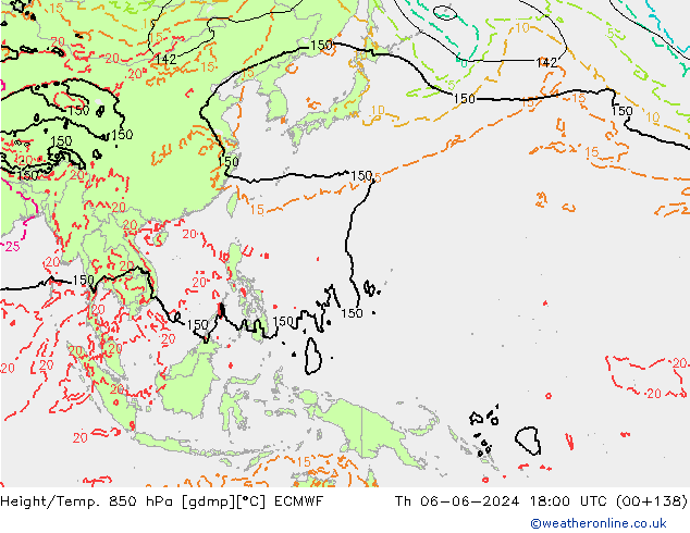 Height/Temp. 850 hPa ECMWF Th 06.06.2024 18 UTC