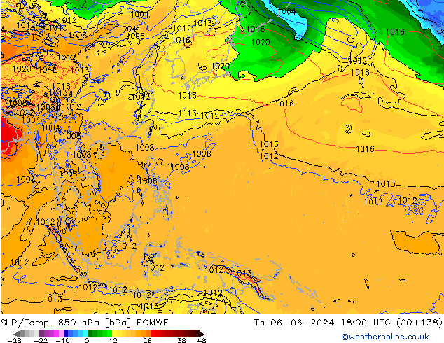 SLP/Temp. 850 hPa ECMWF  06.06.2024 18 UTC