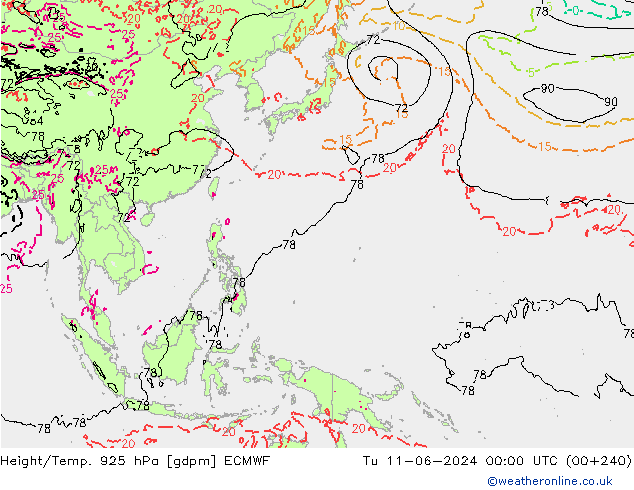 Height/Temp. 925 hPa ECMWF wto. 11.06.2024 00 UTC