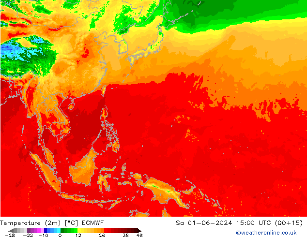 Temperatura (2m) ECMWF sáb 01.06.2024 15 UTC