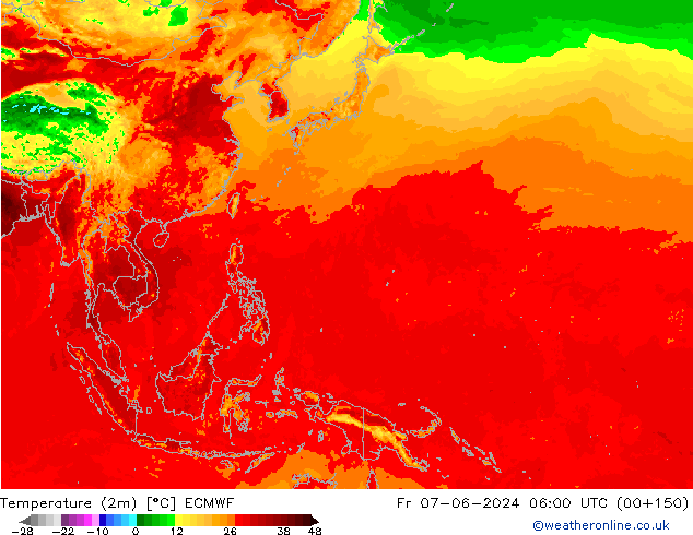 Temperature (2m) ECMWF Fr 07.06.2024 06 UTC