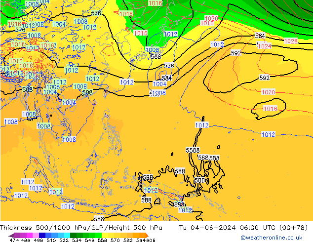 Thck 500-1000hPa ECMWF Út 04.06.2024 06 UTC