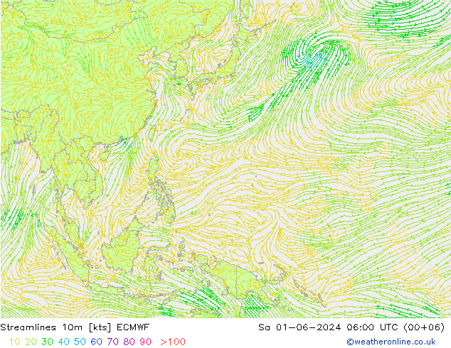 Stroomlijn 10m ECMWF za 01.06.2024 06 UTC