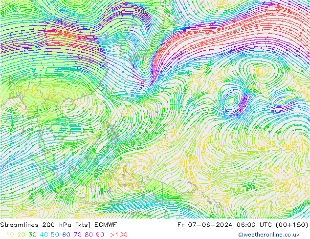 ветер 200 гПа ECMWF пт 07.06.2024 06 UTC