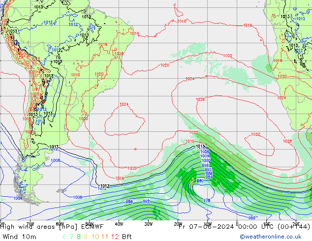 High wind areas ECMWF пт 07.06.2024 00 UTC