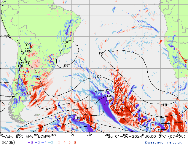 T-Adv. 850 hPa ECMWF Sa 01.06.2024 00 UTC