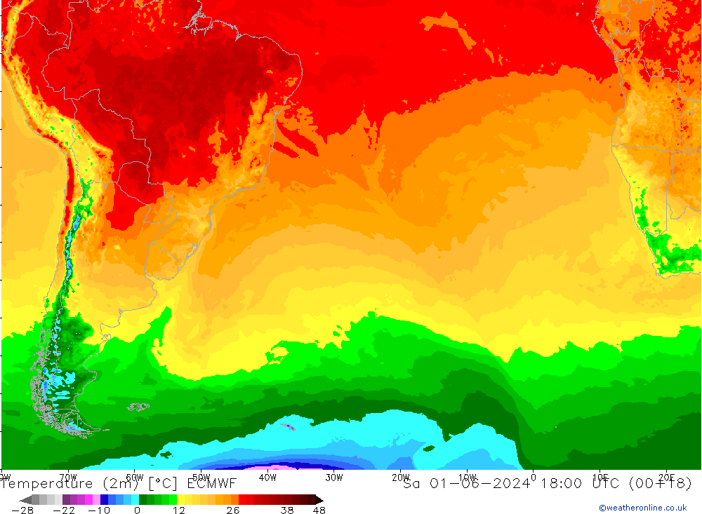 Temperatura (2m) ECMWF sab 01.06.2024 18 UTC