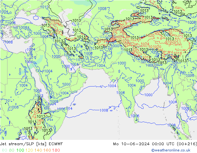 Jet stream/SLP ECMWF Mo 10.06.2024 00 UTC