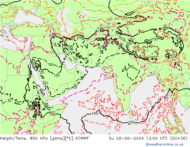 Z500/Rain (+SLP)/Z850 ECMWF Вс 02.06.2024 12 UTC